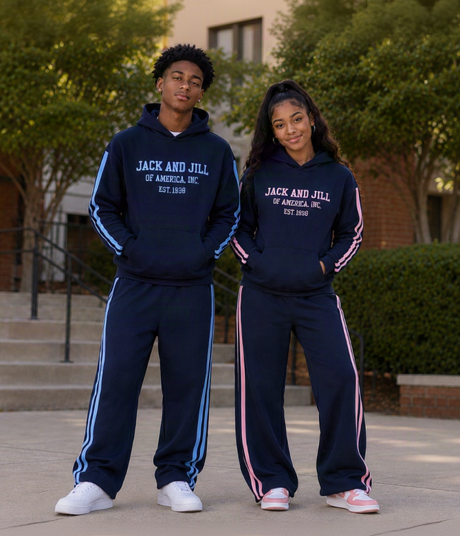 Teen Jack and Jill Sweat Suit – Carolina Blue Font & Stripes