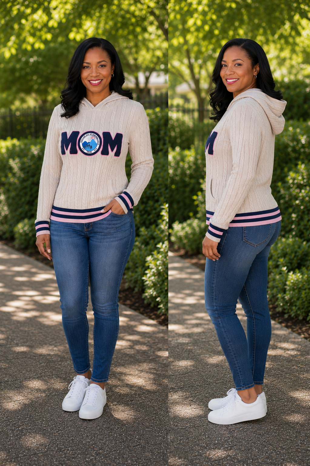Gray Mom Cable Knit Hoodie